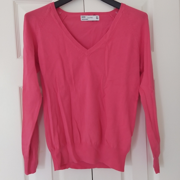 Pink Coral Peach V Neck Sweater - Picture 1 of 5